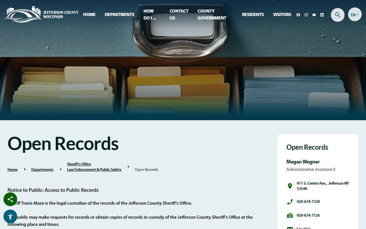 Jefferson County Sheriff open records inmate records request page